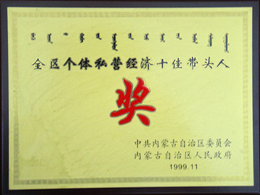 1999年全区个体私营经济十佳带头人