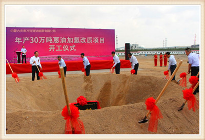主席台上的各位领导同擎金锹,为安泰万河项目培土奠基
